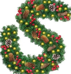 Selwo Guirlandes>Kerstslinger Met 50 Warmwitte Leds, 2,7 M, Kunstzinnige Adventskrans, Kunstslinger, Kerstdecoratie, Verlichte Kransen, Voor Kerstmis, Trappen, Deur, Tuin, Open Haard