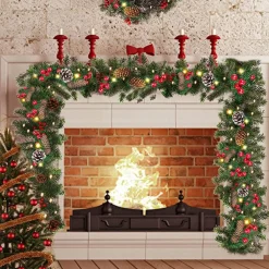 Selwo Guirlandes>Kerstslinger Met 50 Warmwitte Leds, 2,7 M, Kunstzinnige Adventskrans, Kunstslinger, Kerstdecoratie, Verlichte Kransen, Voor Kerstmis, Trappen, Deur, Tuin, Open Haard