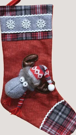 Merkloos Kerstsokken>Kerstsok - Christmas Stocking - Rood Met Eland - 45 Cm