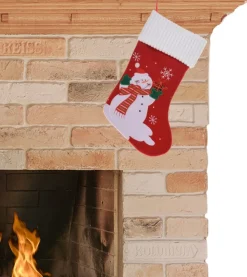 Merkloos Kerstsokken>Kerstsok - Rood - H46 Cm - Polyester - Met Sneeuwpop