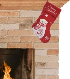 Merkloos Kerstsokken>Kerstsok - Rood - Polyester - H40 Cm - Met Sneeuwpop