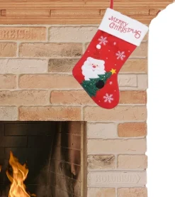 Merkloos Kerstsokken>Kerstsok - Rood Met Wit - H40 Cm - Polyester - Met Kerstman