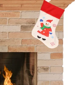 Merkloos Kerstsokken>Kerstsok - Wit - Polyester - H48 Cm - Met Sneeuwpop