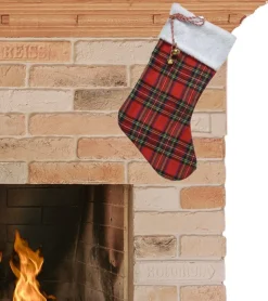 Decoris Kerstsokken>Kerstsok Geruit Rood B23 X H45 Cm - Polyester - Kerstsokken