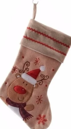 Merkloos Kerstsokken>Kerstsok Katoen Met Rendier Applicatie 45 Cm - Kerstsokken