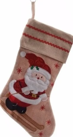 Merkloos Kerstsokken>Kerstsok Met Kerstman Opdruk 45 Cm Kerstdecoratie