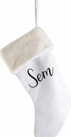 So Cute Kerstsokken>Kerstsok Met Naam Wit Met Bont Gepersonaliseerde Kerstsok