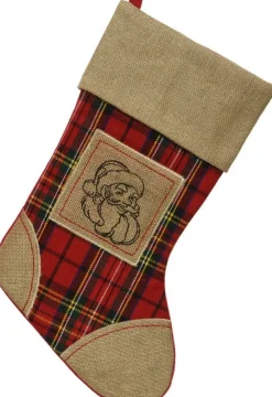 Merkloos Kerstsokken>Kerstsok Rood Geruit Met Kerstman 25 X 45 Cm - Kerstversiering/Kerstdecoratie Kerstsokken