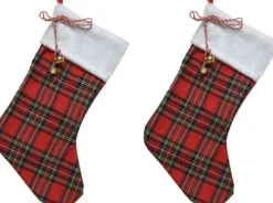 Decoris Kerstsokken>Kerstsok Rood Met Ruitjes 23 X 45 Cm - Kerstversiering/Kerstdecoratie Kerstsokken