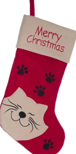 Cosyu0026Trendy Kerstsokken>Kerstsok Rood Voor De Kat/Poes 19 Cm - Kerstversiering/Kerstdecoratie Kerstsokken Voor Huisdieren