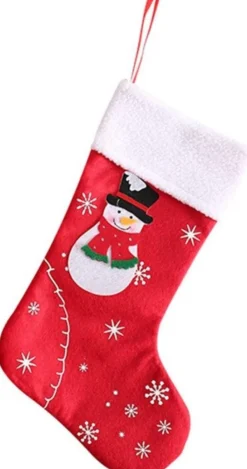 Merkloos Kerstsokken>Kerstsokken – Kerstsok – Sneeuwpop – Poly Rood – Kerstversiering - 31 X 20 Cm - Cadeau