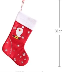 Merkloos Kerstsokken>Kerstsokken – Kerstsok – Sneeuwpop – Poly Rood – Kerstversiering - 31 X 20 Cm - Cadeau
