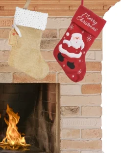 Merkloos Kerstsokken>Kerstsokken - Set Van 2X Stuks - H40 Cm En H45 Cm - Polyester/Jute