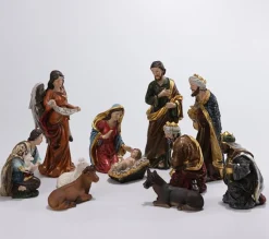 Merkloos Kerststallen>Kerststal - 30 Cm Kerstfiguren - 11 Beeldjes - Kerstdecoratie - Maria - Jesus - Joseph - Wijze Mannen - Dieren - Bijbel - Polystone