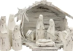 Fairtrade uit Indonesie Kerststallen>Kerststal - Whitewash - Hout - 36X25X18Cm - Sarana - Fairtrade Indonesie - Fairtrade