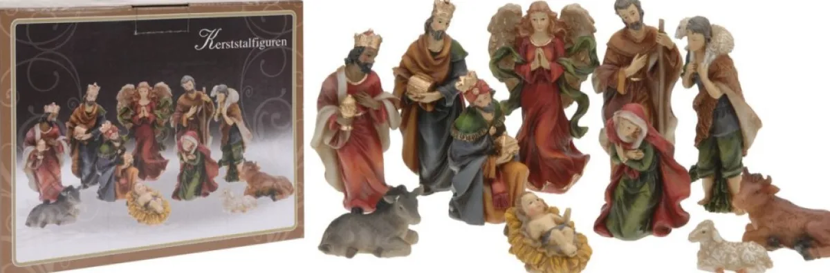 Merkloos Kerststallen>Kerststal Figuren - 26X6X22 Cm - 11 Delig