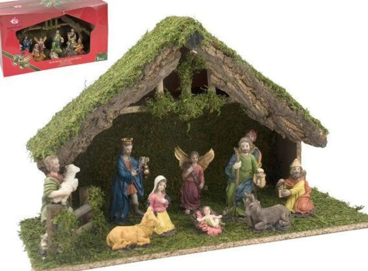 Bouwman Kerststallen>Kerststal Hout Met 10 Figuren (5528)