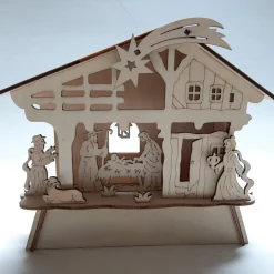 eigen Kerststallen>Kerststal Houtsnijwerk Met Verlichting 18Cm Hoog