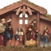 Merkloos Kerststallen>Kerststal Inclusief 8 Figuren Van Polyestone - Kerststalletje Incl. Figuurtjes - 10 X 30 X 21 Cm