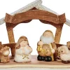 Krist+ Kerststallen>Kerststal Set Keramisch Gouden Hout Bruin Wit (8,5 X 15,5 X 21,5 Cm)