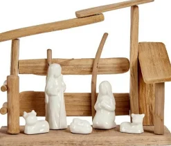 Krist+ Kerststallen>Kerststal Set Keramisch Natuurlijk Hout Wit (10 X 21 X 25 Cm)
