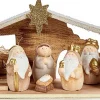 Krist+ Kerststallen>Kerststal Set Led Licht Keramisch Hout Bruin Wit (11,5 X 16,5 X 29,5 Cm)