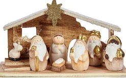 Krist+ Kerststallen>Kerststal Set Led Licht Keramisch Hout Bruin Wit (11,5 X 16,5 X 29,5 Cm)
