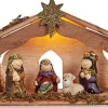 Krist+ Kerststallen>Kerststal Set Led Licht Keramisch Hout (30 X 15,5 X 9 Cm)