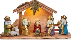 Krist+ Kerststallen>Kerststal Set Led Licht Keramisch Hout Multicolour (28 X 15 X 9,5 Cm)