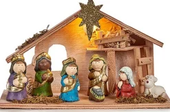 Krist+ Kerststallen>Kerststal Set Led Licht Keramisch Hout Multicolour (28 X 17 X 10 Cm)