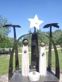 Wereldbeeld Kerststallen>Kerststalletje, Kerstbeelden In Steen En Metaal, Handgemaakt In Zimbabwe, 20X15X11 Cm