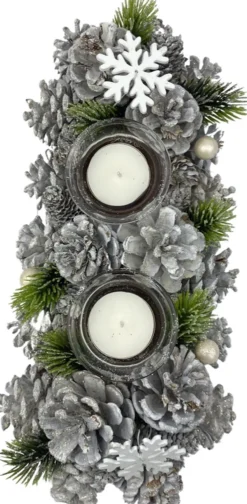 WDMT Kerststukjes>Kerststuk Kaarsenhouder - Pearl |13 X 9 X 30 Cm | Decoratieve En Goed Gevulde Kerstdecoratie Met Waxinehouder | Vervaardigd Uit Natuurlijke Materialen En Witte Details | Wit