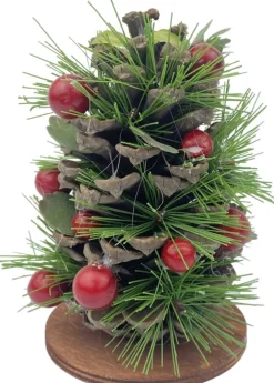 WDMT Kerststukjes></noscript>Kerststuk Op Houten Schijf - Berry | O 10 X 13 Cm | Decoratief In De Hoogte Verwerkt Kerststuk Op Houten Staander Met Dennenappels En Bessen | Groen