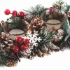 Naturn Christmas Kerststukjes>Kerststuk Theelicht Houder - Dennenappels En Sneeuwvlokken | 31 Cm / 2L | Decoratief Kerststuk Gemaakt Uit Natuurlijke Materialen En Voorzien Van Twee Waxinehouders | Kerst Decoratie | Rood