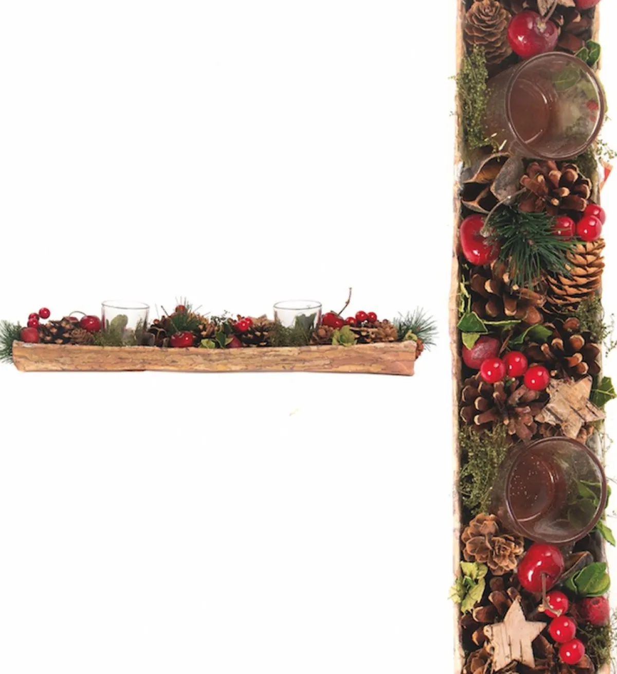 Naturn Christmas Kerststukjes>Kerststuk Theelicht Houder - Red Berry | 45 Cm / 2L | Decoratief Kerststuk Gemaakt Uit Natuurlijke Materialen En Voorzien Van Twee Waxinehouders | Kerst Decoratie | Rood