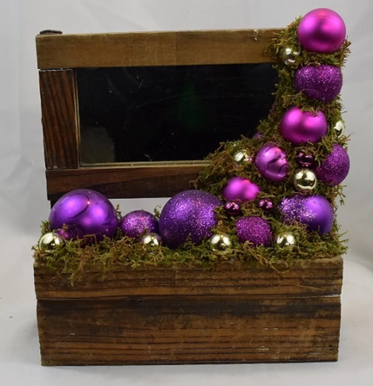 ZoeZo Design Kerststukjes>Kerststukje - Met Spiegel - Hout - Glas - Paars - Goud - Br 24 Cm - H 27 Cm - Diep 9 Cm,