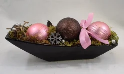 ZoeZo Design Kerststukjes>Kerststukje In Zwart Aardewerk Schaaltje, Bordeaux/ , L 24 Cm, H 10 Cm, Br 9 Cm