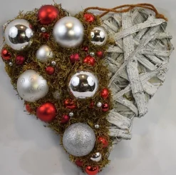 * Kerstkransen>Kerststukje, Kerstkrans, Hart, Rood/Zilver, 31 X