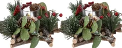 Merkloos Kerststukjes>Kerststukjes/Theelichthouders 2X St - 17 X 8 Cm - Incl. Waxinelichtjes