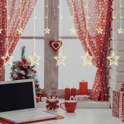 Merkloos Kerstverlichting - Sterrengordijn - 4 Meter - 138 Lampjes - 8 Standen - Warm Wit - Kerst Decoratie - Kerststerren - Lichtgordijn - Kerst - Kerstmis - Verlichting - Raamdecoratie - Raamverlichting - Voor Binnen - Lichtsnoer - Lichtgordijn Store