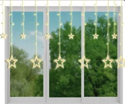 Merkloos Kerstverlichting - Sterrengordijn - 4 Meter - 138 Lampjes - 8 Standen - Warm Wit - Kerst Decoratie - Kerststerren - Lichtgordijn - Kerst - Kerstmis - Verlichting - Raamdecoratie - Raamverlichting - Voor Binnen - Lichtsnoer - Lichtgordijn Store