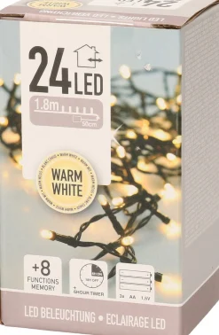 Bellatio Decorations Kerstverlichting 24 Warm Witte Lampjes Op Batterij 2 Meter Met Timer - Kerstlampjes/Kerstlichtjes Op Batterijen Fashion