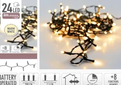 Bellatio Decorations Kerstverlichting 24 Warm Witte Lampjes Op Batterij 2 Meter Met Timer - Kerstlampjes/Kerstlichtjes Op Batterijen Fashion
