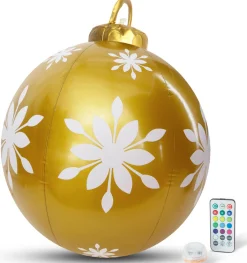 Family Christmas Kerstverlichting Buiten Op Batterijen - Opblaasbare Reuze Kerstbal Verlicht 60 Cm - Goud/Wit - Rgb Kleuren + Afstandsbediening Flash Sale