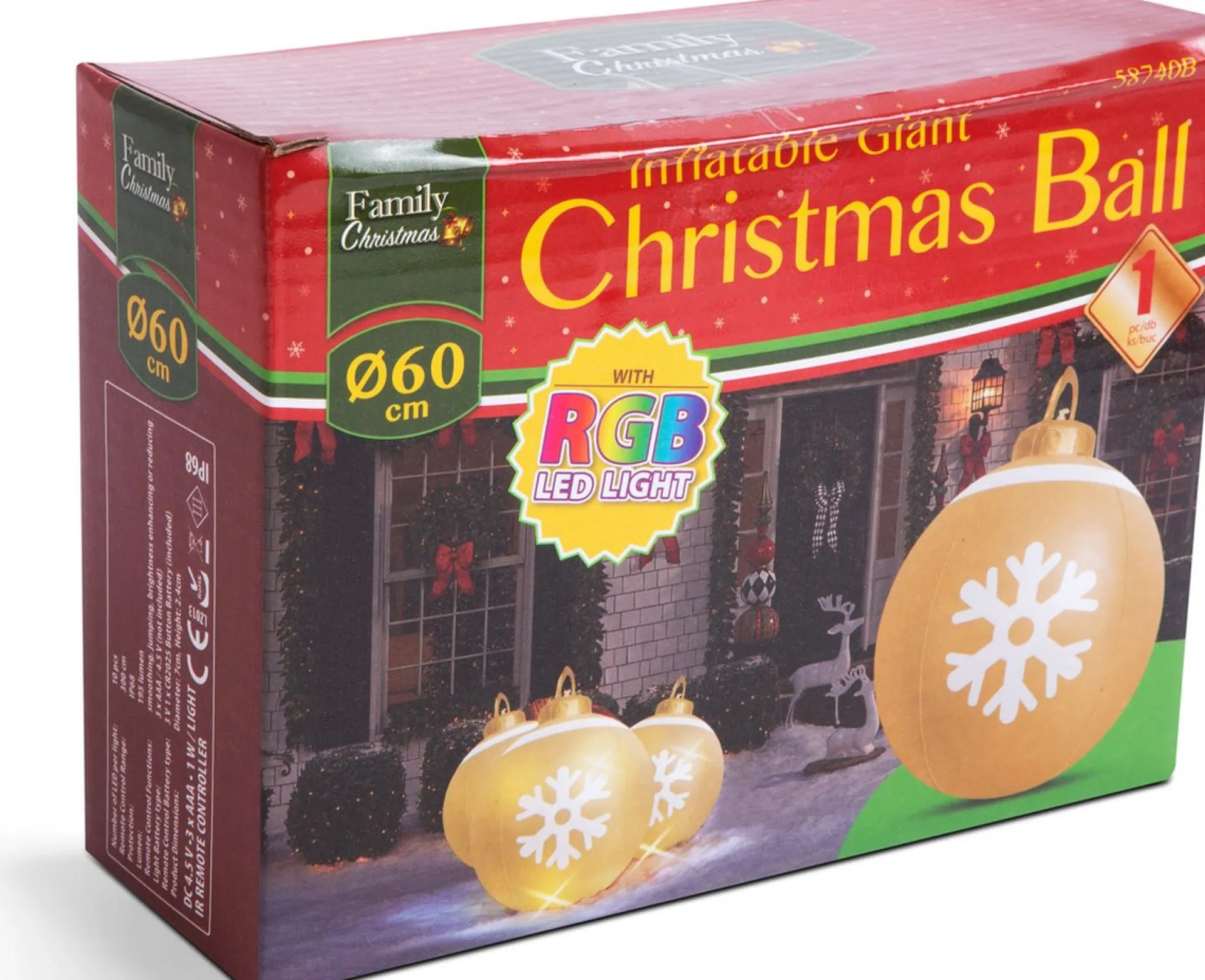 Family Christmas Kerstverlichting Buiten Op Batterijen - Opblaasbare Reuze Kerstbal Verlicht 60 Cm - Goud/Wit - Rgb Kleuren + Afstandsbediening Flash Sale