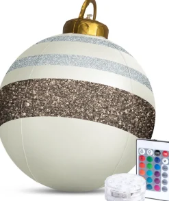 Family Christmas Kerstverlichting Buiten Op Batterijen - Opblaasbare Reuze Kerstbal Verlicht 60 Cm - Wit/Bruin - Rgb Kleuren + Afstandsbediening New