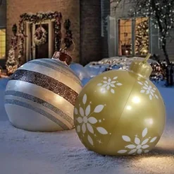 Family Christmas Kerstverlichting Buiten Op Batterijen - Opblaasbare Reuze Kerstbal Verlicht 60 Cm - Wit/Bruin - Rgb Kleuren + Afstandsbediening New