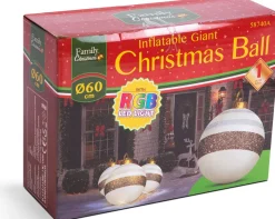 Family Christmas Kerstverlichting Buiten Op Batterijen - Opblaasbare Reuze Kerstbal Verlicht 60 Cm - Wit/Bruin - Rgb Kleuren + Afstandsbediening New