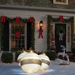 Family Christmas Kerstverlichting Buiten Op Batterijen - Opblaasbare Reuze Kerstbal Verlicht 60 Cm - Wit/Bruin - Rgb Kleuren + Afstandsbediening New