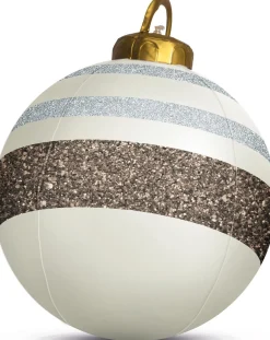 Family Christmas Kerstverlichting Buiten Op Batterijen - Opblaasbare Reuze Kerstbal Verlicht 60 Cm - Wit/Bruin - Rgb Kleuren + Afstandsbediening New